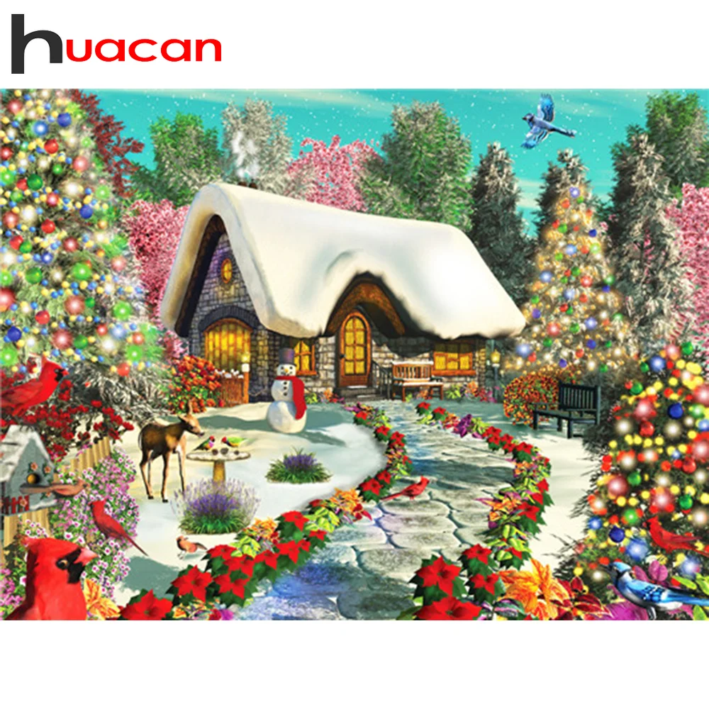 

Алмазная вышивка Huacan 5D набор для домашней живописи пейзаж зимняя мозаика хобби и вышивка Рождественское украшение