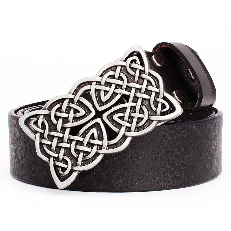 Fashion Women's Belt Celtic Knot Pattern Buckle Vintage Celts Rune Design Real Genuine Leather Lady Accessory Waistband For Gift