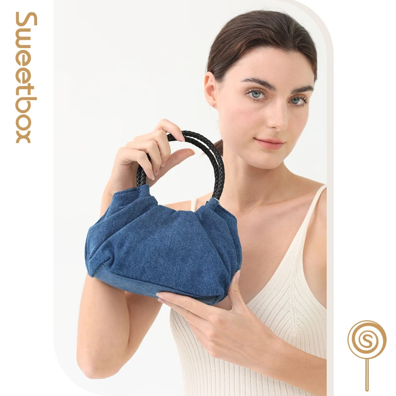 Женская джинсовая сумка из натуральной кожи с ручками