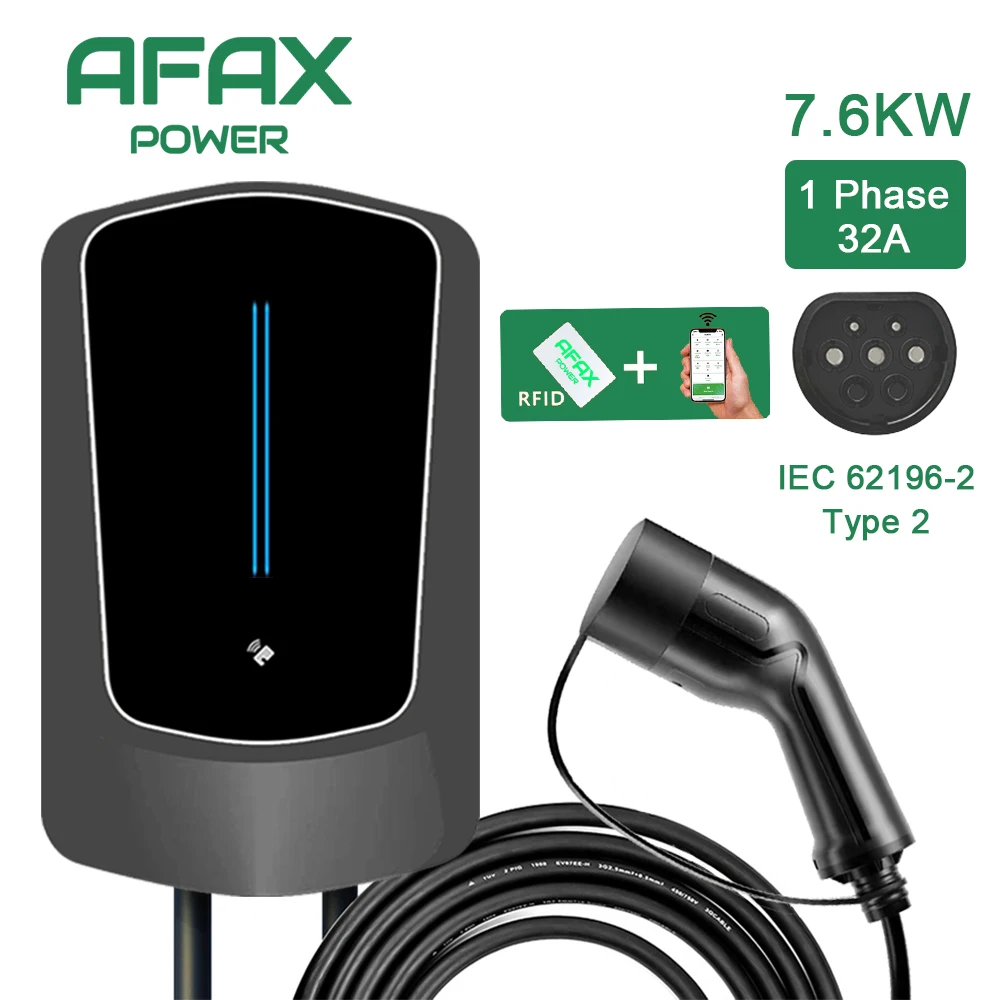 

AFAX EV Charging Station 32A Electric Vehicle Car Charger EVSE Wallbox Wallmount 7.6/11/22KW Type2 Cable IEC62196 APP Control