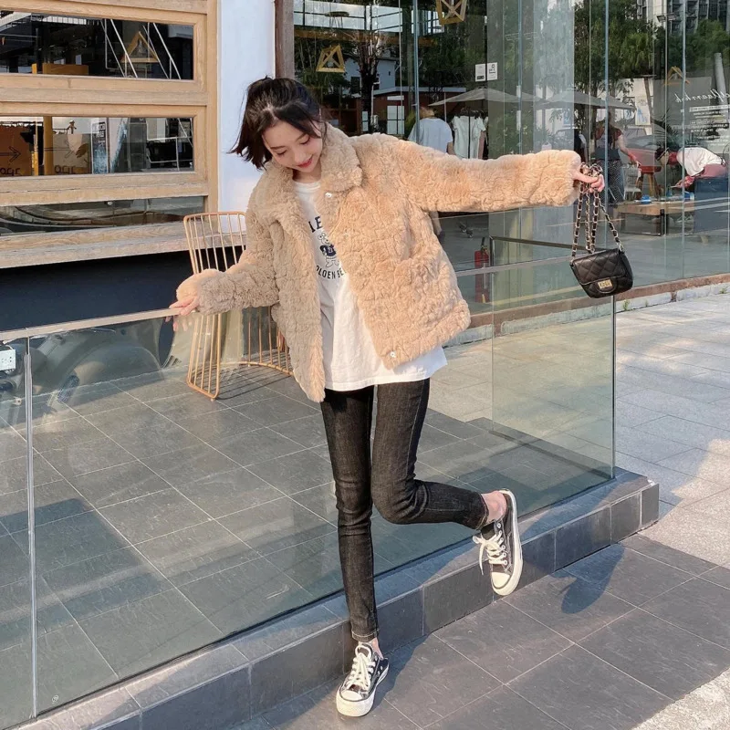 Coat Women New Khaki Faux Lamb Fur Teddy Jacket Warm Thick Winter Fashion Fur Short Coat Woman Harajuku  Outerwear