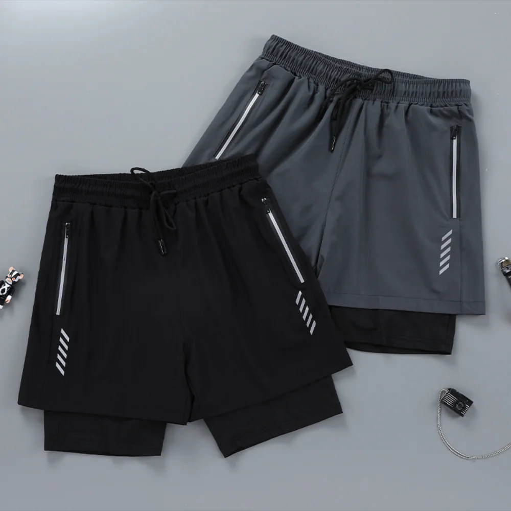 Gym Shorts Men Lined with Quick-drying Double-layer Fake Two-piece Pants Loose Basketball Shorts Sweatpants Men Clothing Pants