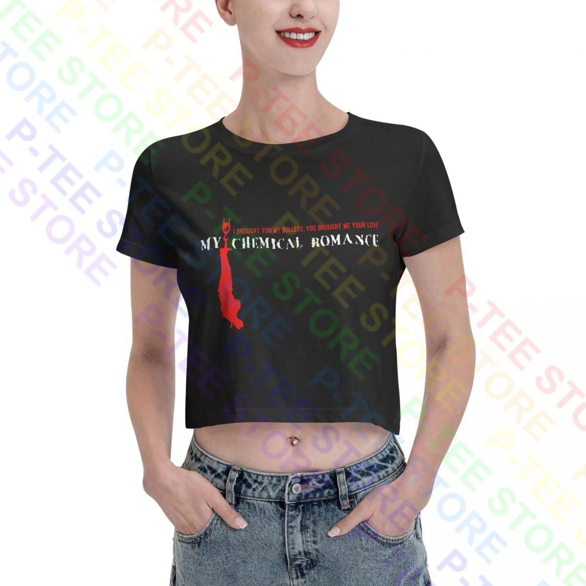 My Chemical Romance Eyeball First Bullets Unworn Women Crop Top T-shirt Tee  Cool Funny Novelty Hot Selling Female Shirt | Женская одежда | АлиЭкспресс