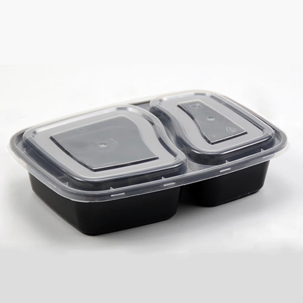 

20pcs 1000ml Disposable Meal Prep Containers 2-compartment Food Storage Box Microwave Safe Lunch Boxes (Black, with Lid)