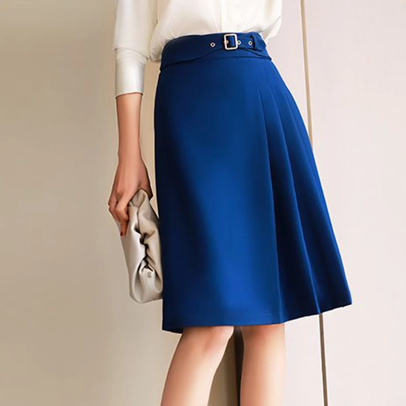 Spring 2022 new sapphire blue straight tube high waist a-line commuting slim irregular one-step skirt woman Casual  plaid skirt