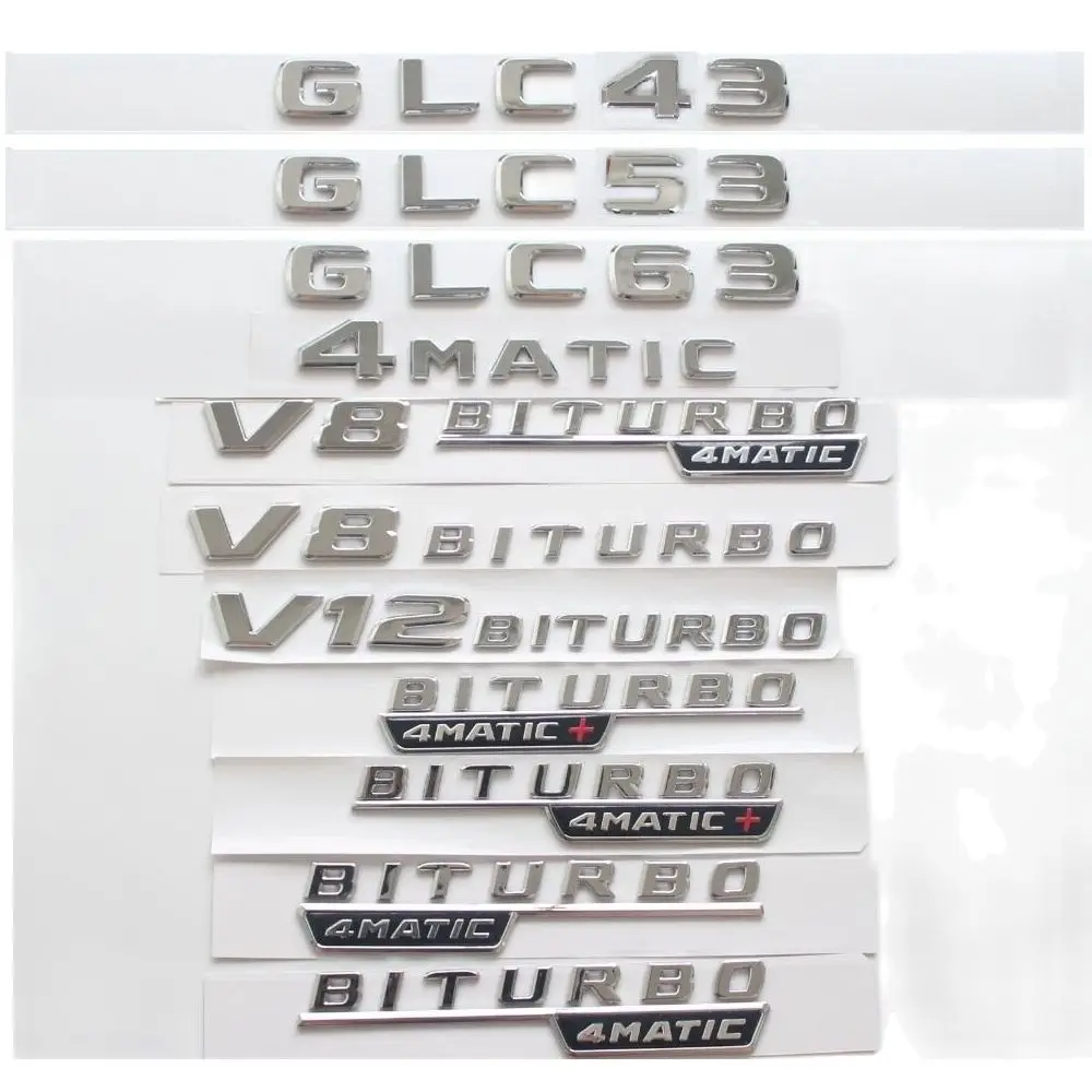 

Chrome Letters GLC43 GLC63 GLC63s Emblem V8 V12 BITURBO 4MATIC Sticker for Benz AMG W166 C292 Trunk Fender Emblems