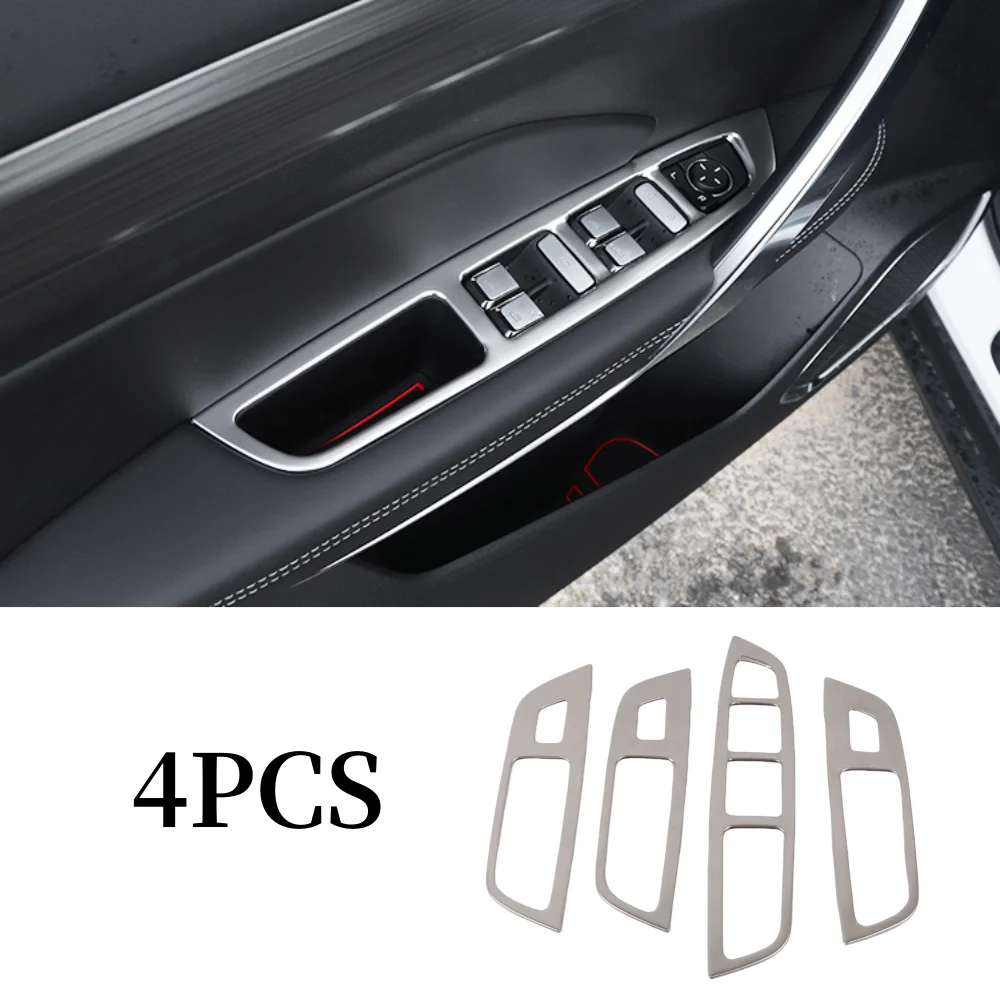 

Для Geely Atlas Pro Azkarra Belgee X70 2023, крышка кнопки окна автомобиля, стеклянная подъемная панель из нержавеющей стали, Стайлинг, украшение