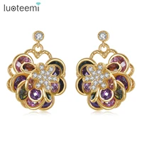 luoteemi brand unique new arrival drop earrings flowers shape with champagne gold color multi cz jewelry wedding bridal brincos