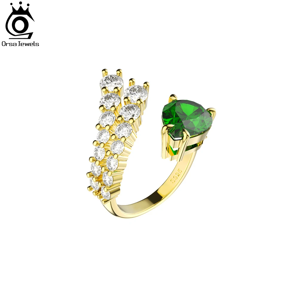 

ORSA JEWELS 925 Sterling Silver Exquisite Water Drop Green Zirconia Female Finger Ring Luxury Shiny CZ Jewelry for Women SR304