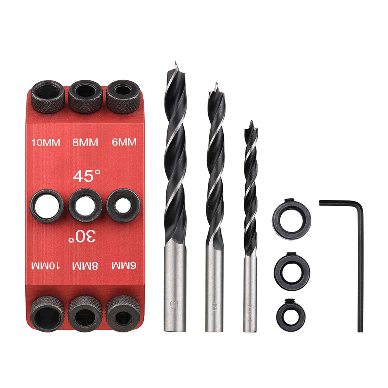 

Направляющая для отверстий, 3 размера, 30/45/90 градусов, 6/8/10 мм