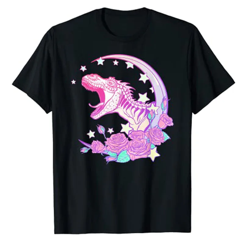 

Pastel Goth Trex T-Shirt - Vaporwave Aesthetic Clothes Anime Manga Graphic Tee Tops Harajuku Grunge Outfits Short Sleeve Blouses