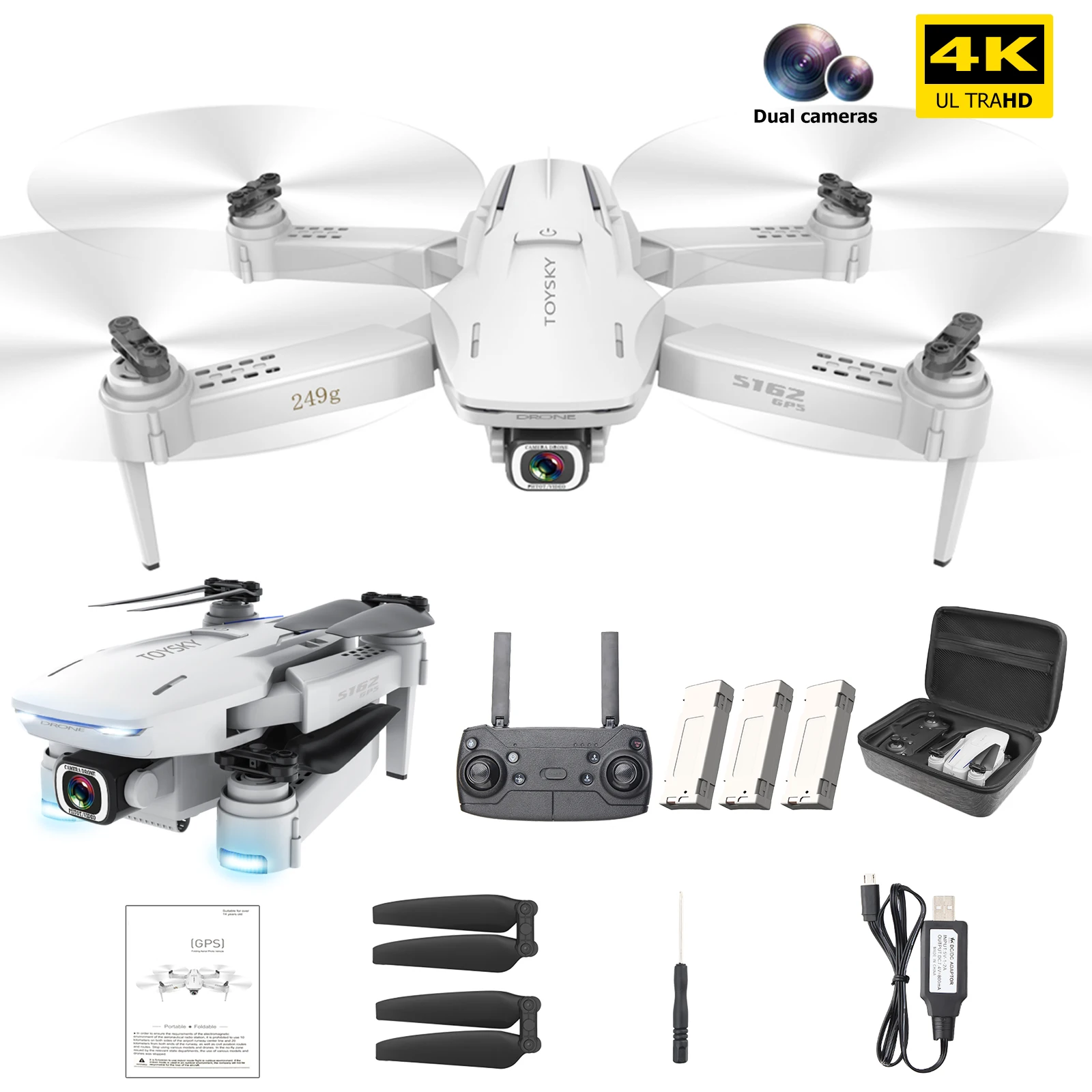 

S162 GPS Drone with 4K HD 5G WiFi FPV Dual Camera RC Quadcopter with Battery Remote Contral Helicopter Airplane Toys for Kids