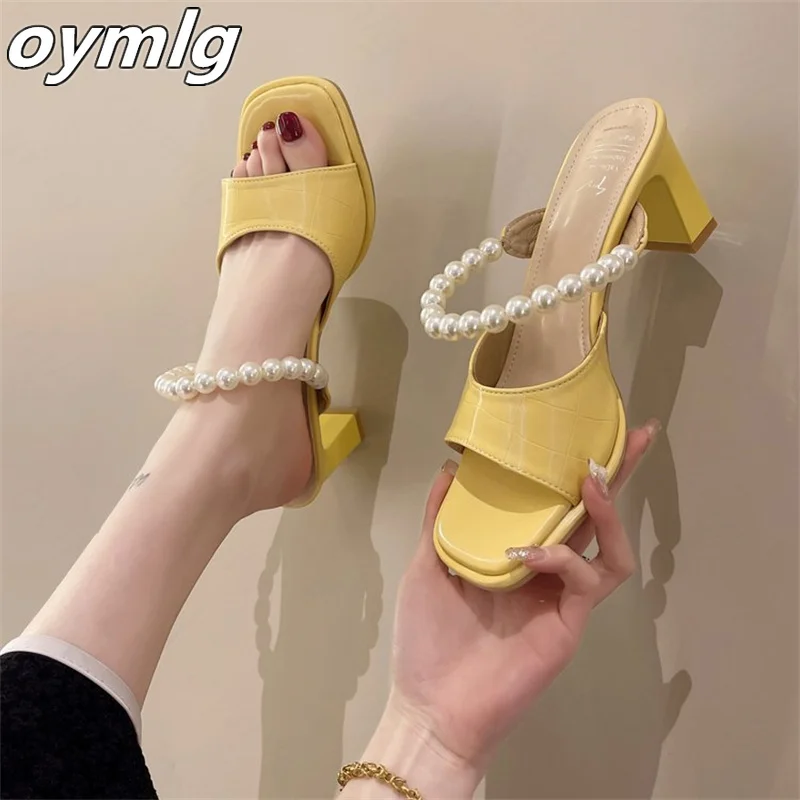 

Женские босоножки с ремешком «одно слово», туфли-лодочки с открытым носком, на высоком каблуке, с бусинами, лето 2022