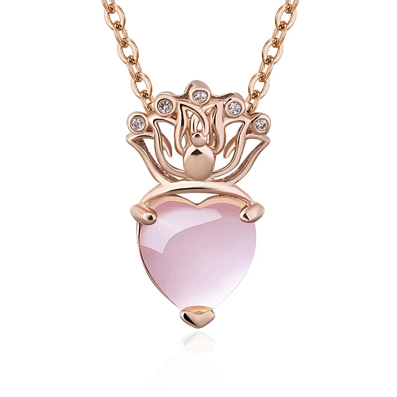 

Top Quality RoseGold Color Women Necklace Heart Shaped Hibiscus stone Pendant Necklaces For Women Anniversary Party Jewelry Gift