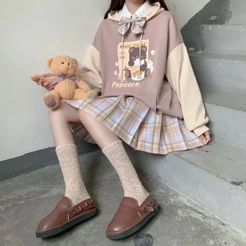 

Japanese autumn and winter new hoodies for teen girls student kawaii lolita hoodie color matching loose gothic trend hooded