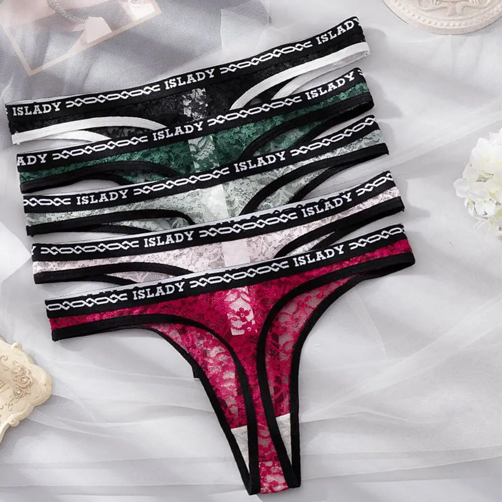 

Fitness G-String Fashion Design Letter Lace Korean Style Underwear Low-Waist Thong T-Shaped Panties Women Lingerie