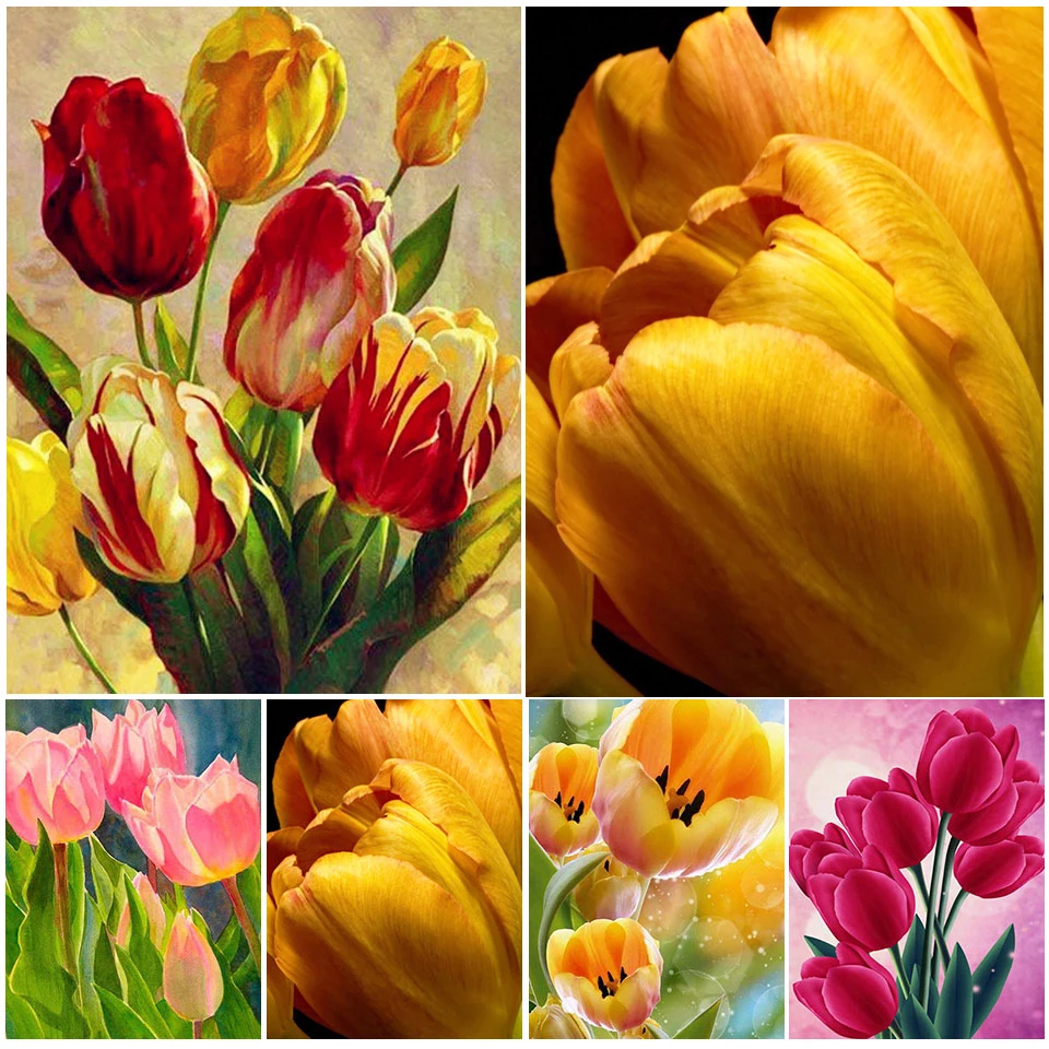 

5D DIY Diamond Painting Colorful Flowers Tulips Rose Embroidery Mosaic Art Picture Full Drill Cross Stitch Kit Living Room Decor