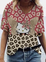 summer new fashion trend ladies casual t shirt 3d printing hello kitty t shirt short sleeve v neck 3d printing s 5xl
