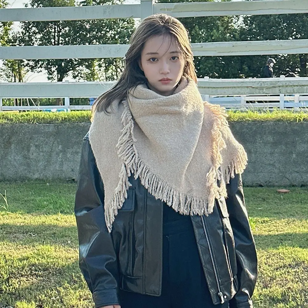 Высококачественная зимняя треугольная шаль вязаная толстая универсальное