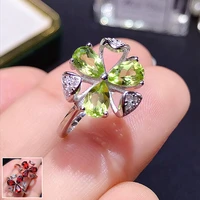 meibapj natural peridotgarnet gemstone fashion flower ring for women real 925 sterling silver charm fine party jewelry