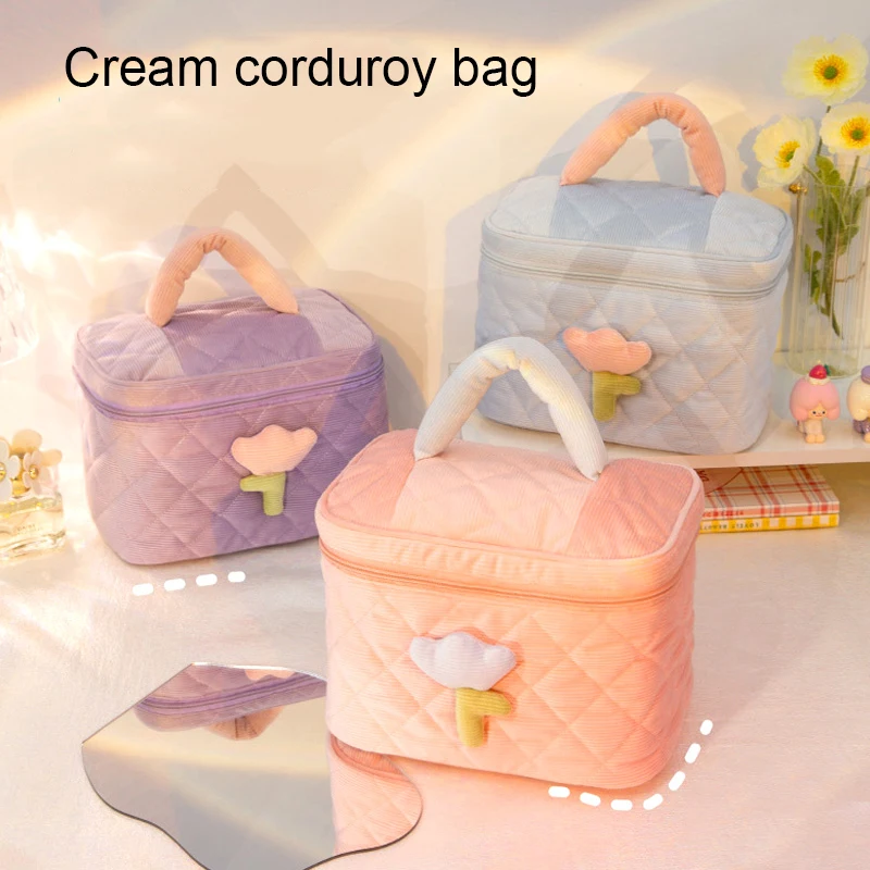 

1pcs Japanese Solid Color Cream Wind Zipper Makeup Bag Cute Soft Ins Portable Large Capacity Travel Simple Storage Organizer
