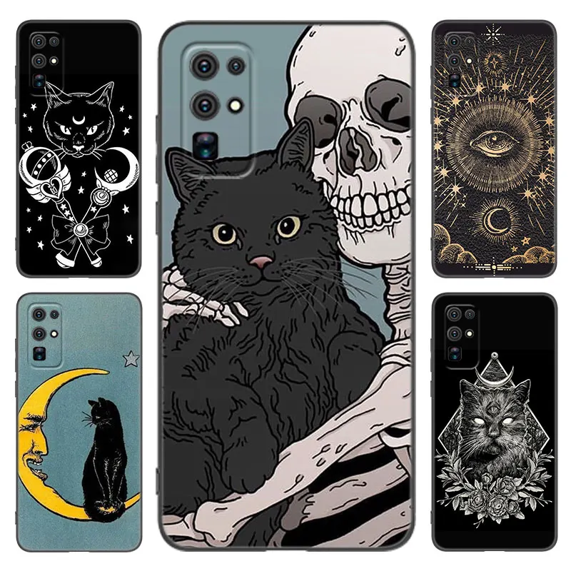 Черный телефон с ведьмами Moon Cat загадочный для Honor 9 50 SE 90 Lite 20 Y7 Pro Y6 Y9 Prime 9i 9X X7 X7A X8 X8A