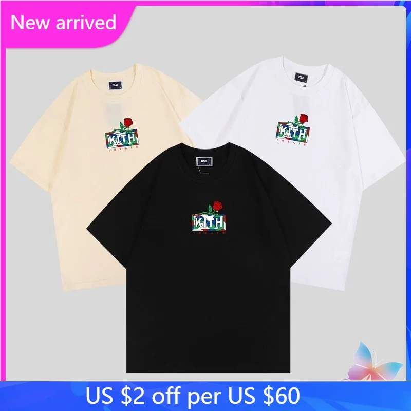 

KITH T Shirts High Quantity Red Rose Box Logo Loose Men Women T-shirt