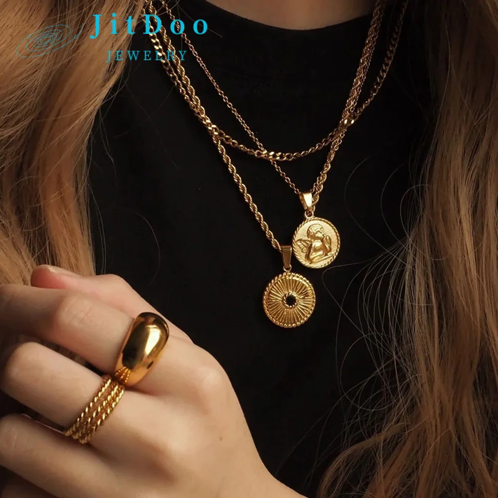 Ожерелье JitDoo позолоченное из нержавеющей стали 18 К с кулоном в виде Купидона