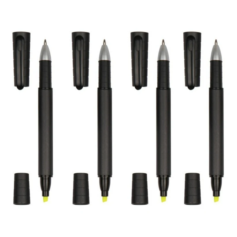 

B36C Portable 2-in-1 Marker Pen Fluorescent Yellow Chisel-tip Black Nib Highlighter Gel Pen 2-in-1 Student Choice