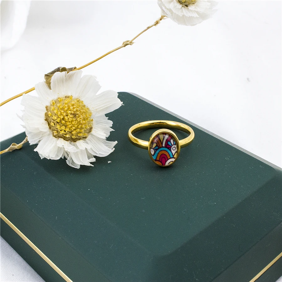 Дешевые стеклянные кольца с цветочным узором для женщин уникальные ювелирные