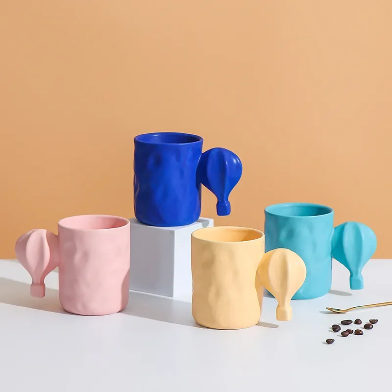 

350ml shaped ceramic cup cartoon new unique mug Nordic hot air balloon color cup