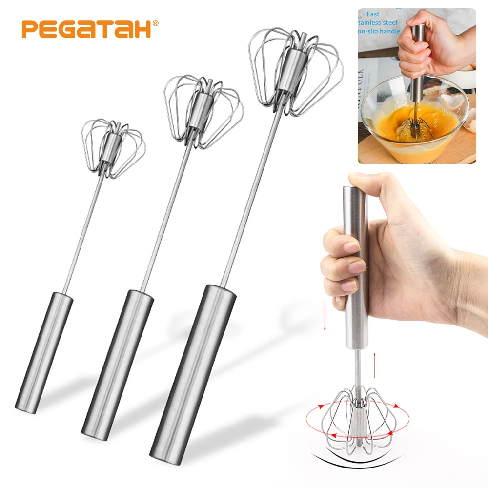 

Semi-Automatic Egg Beater 304 Stainless Steel Egg Whisk Manual Hand Mixer Self Turning Egg Stirrer coffee mixer Egg Tools