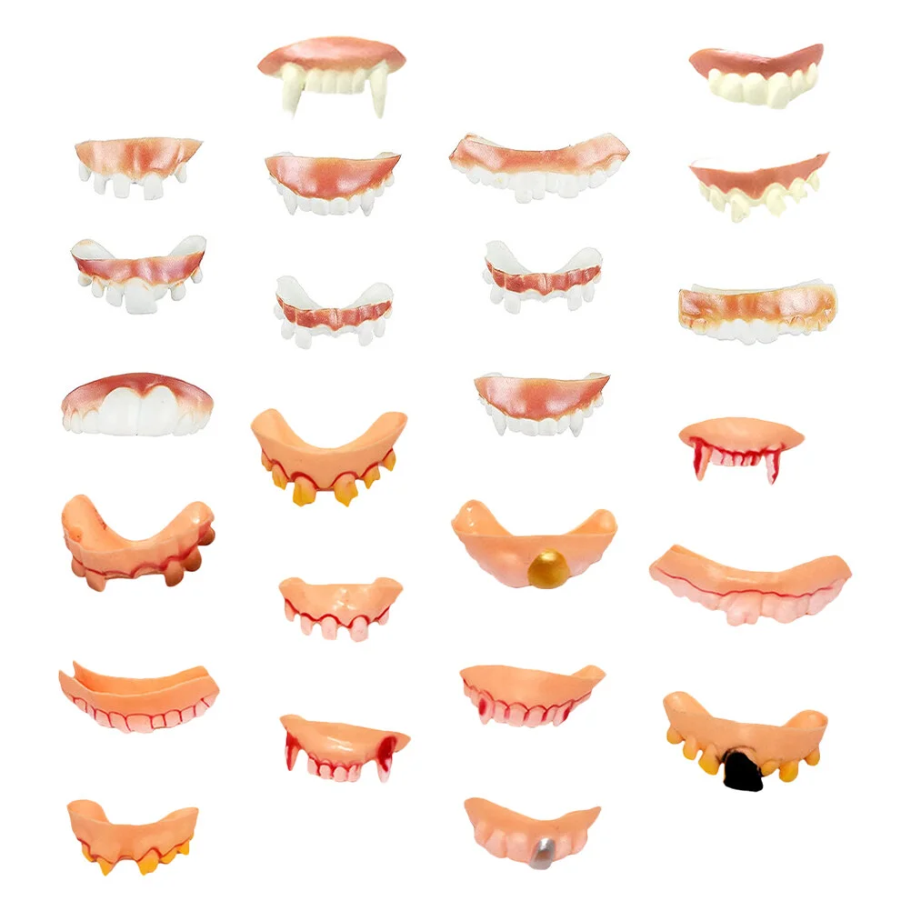 

24 Pcs Makeup Toys Accessories Halloween Fake Teeth Gag Denture Props Fangs Ugly Soft Rubber Joke