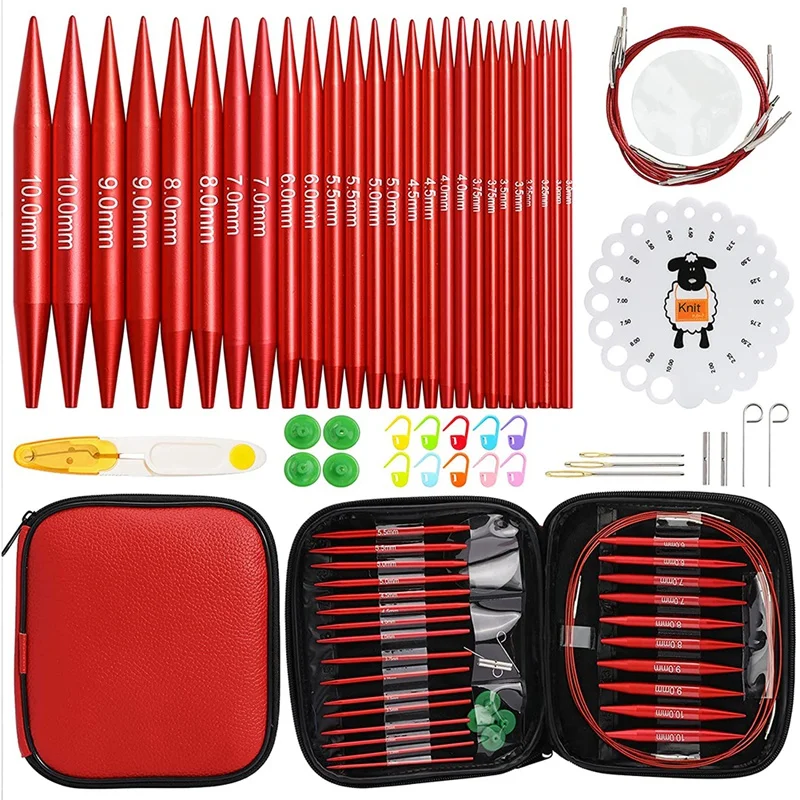 

Aluminum Circular Knitting Needle Set With Ergonomic Handle 13 Sizes Interchangeable Crochet Needles With Organizer Box