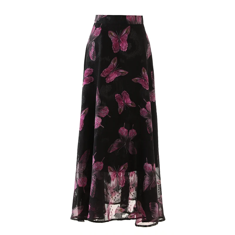 

PHOEBE HZ Early Autumn Maxi Skirts For Women Casual Mesh Harajuku Fashion Print Temperament Elegant High Waist A Line Skirt