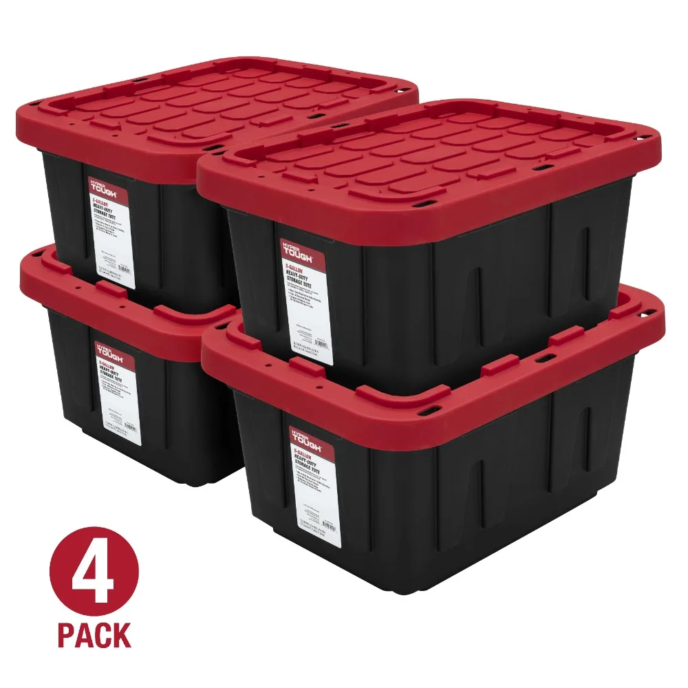 

5 Gallon Snap Lid Plastic Storage Bin Container, Black with Red Lid, Set of 4 Free Shipping