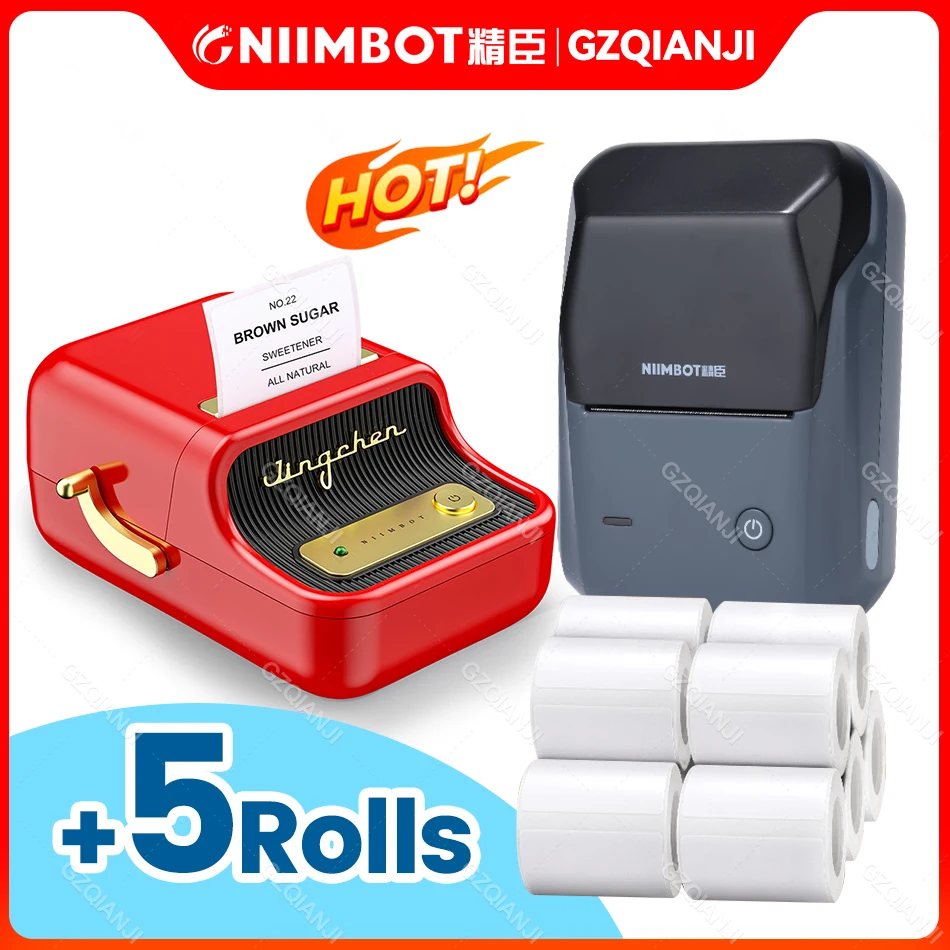 Niimbot Label Printer B1 B21 Portable Handheld Thermal Printer Mini Barcode QR Code Sticker Paper Color Rolls Maker Cable Tag