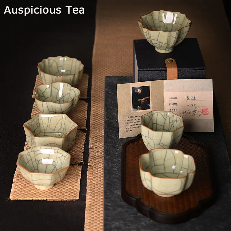 

Boutique Longquan Celadon Gold Wire Crackle Glaze Handmade Household Ceramics Master Cup Kungfu Teaset Drinkware Gift Packaging