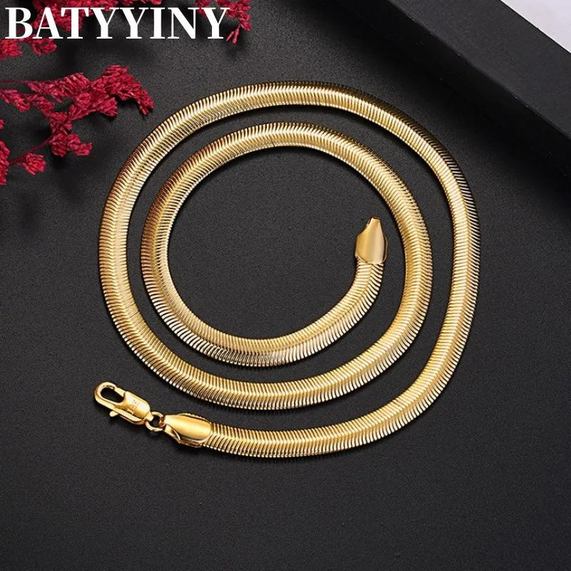 

BATYYINY 925 Silver Plated 18K Gold 6mm Snake Bone Necklace For Men And Women Fashion Jewelry Glamour Party Gifts