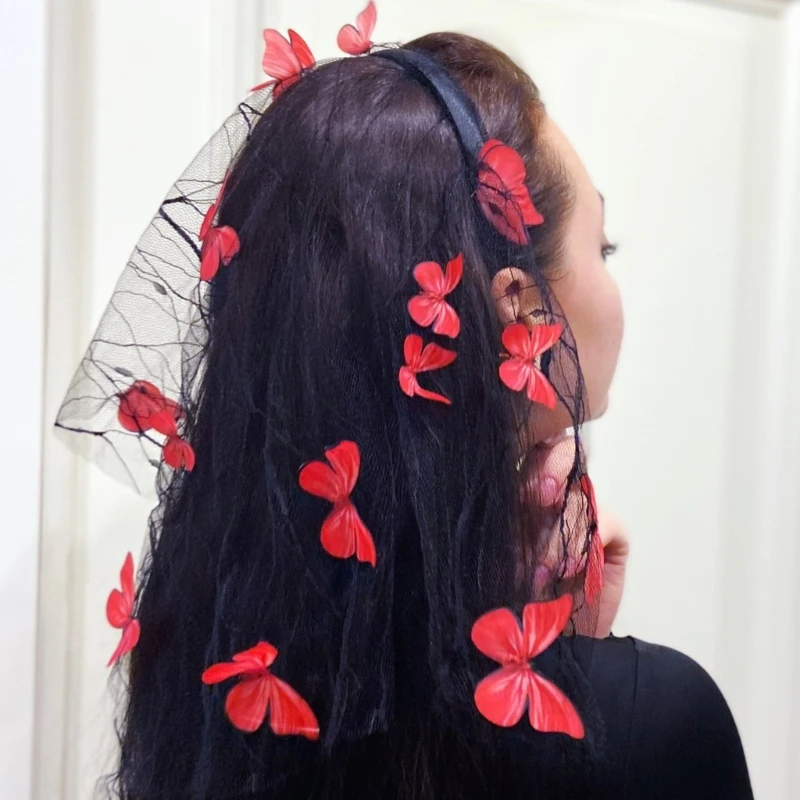 

Delicate Women Simulated Butterfly Veil Wedding Engagement Bridal Hair Headdress Drop Shipping