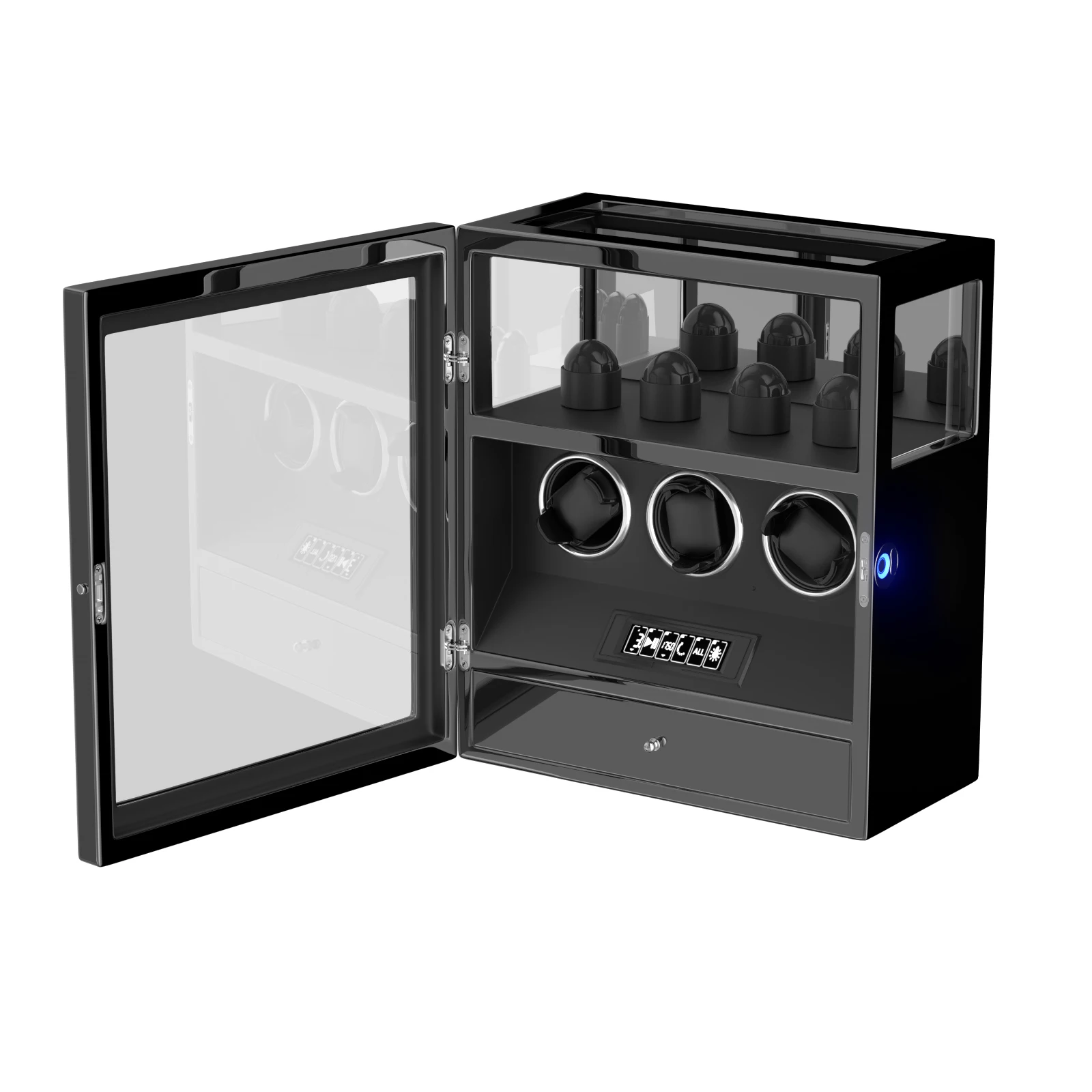 Fingerprint Unlock Automatic Watch Winder Stand Holder Display and Jewelry Storage Drawer Remote Control Watch Safe Box