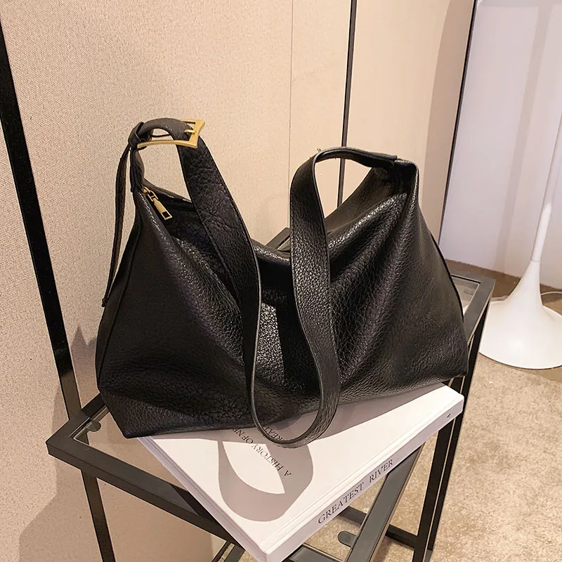 

Ladies Solid Color Vintage Shoulder Bag Soft Leather Fabric Casual Ladies Bags Large Capacity Shopping Bags Zipper Women's Bags