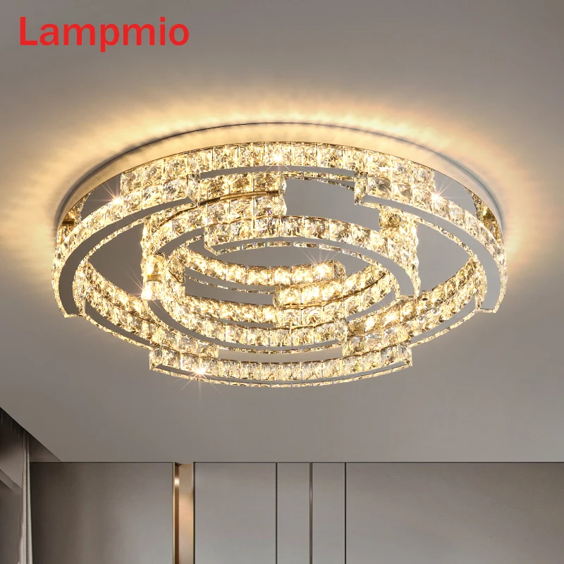 

Luxury 82CM Round Crystal Ceiling Lights For Living Room 62CM Stainless Steel lMaster Bedroom Lustres 52CM Dining Ceiling Lamps