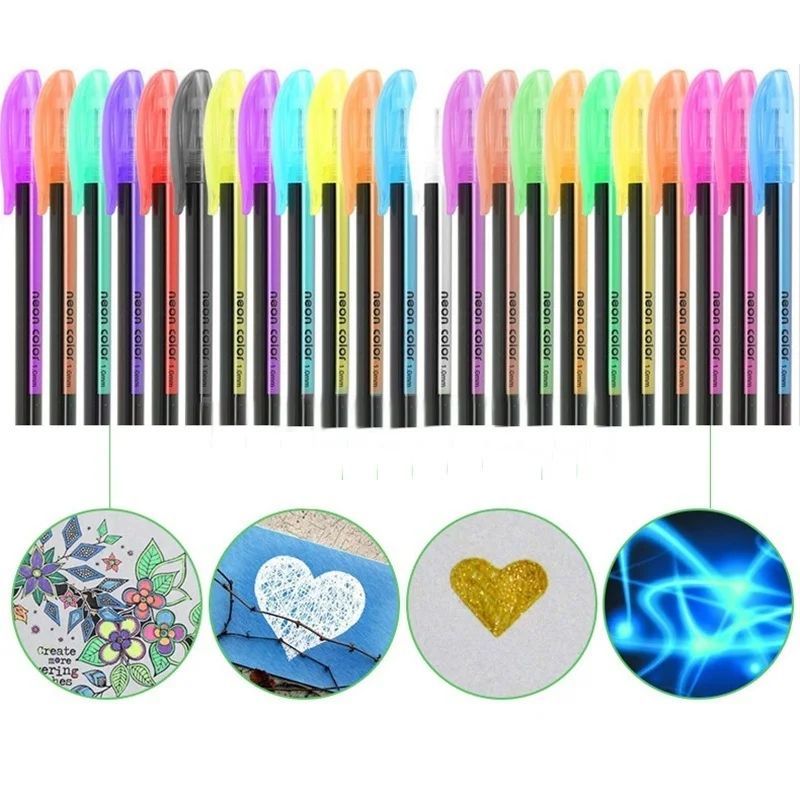 12pcs/lot Gel Pen Set Refills Metallic Pastel Neon Glitter Sketch Drawing Color School Office Stationery Marker for Kids Gifts