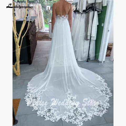 Lakshmigown сексуальное кружевное богемное шифоновое свадебное платье на бретелях-спагетти с открытой спиной для женщин 2024 свадебное платье индивидуальный пошив robe mariage