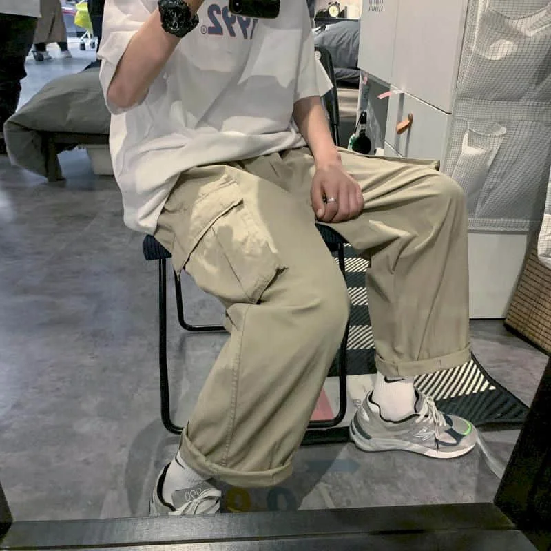 

Hip-Hop Cargo Broek Mannen Vrouwen Koreaanse Trend Zomer Enkellange Straight Broek Streetwear High Street Harajuku Casual broek