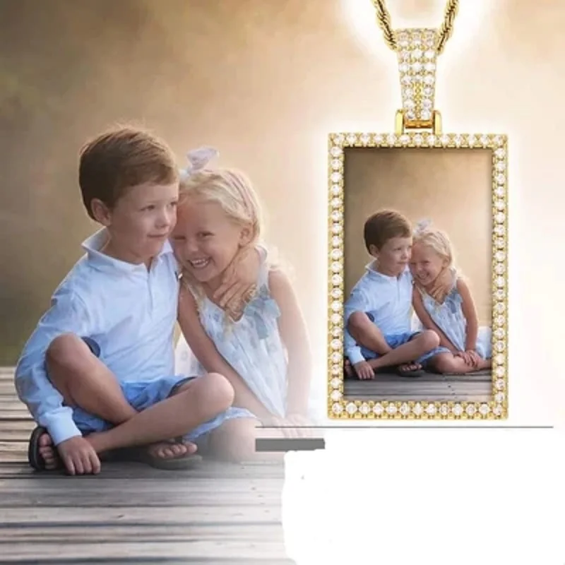 

Custom Made Photo Necklace Pendant Hip Hop Square Necklaces Gold Plated Iced Out Cubic Zircon Jewelry Gift For Him/Her Couples