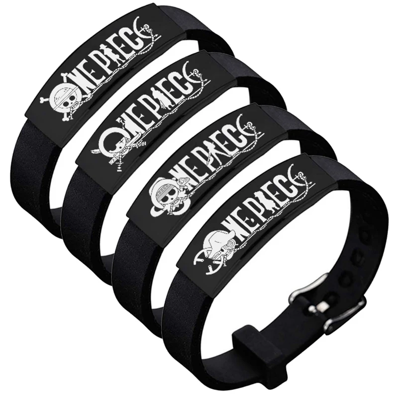 

Classic Anime Silicone Bracelets Bangles Japanese One Piece Black Wristband Bracelet Fashion Sport Stainless Steel Jewelry