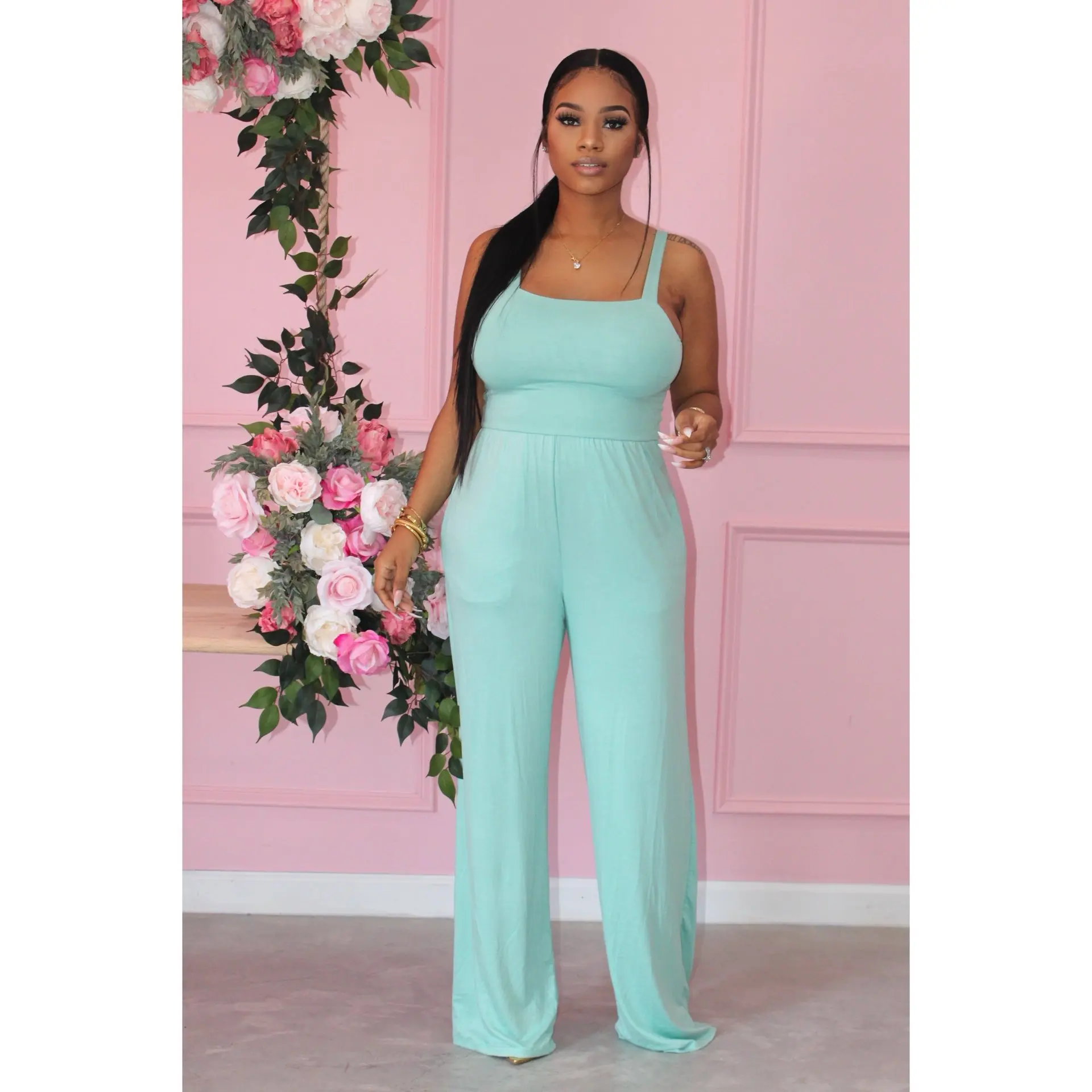 LEOSD Fashion Womens Overalls Elegant Solid Straples Straight Pants Casual One Piece Jump Suits for Women Ladies Jumpsuit