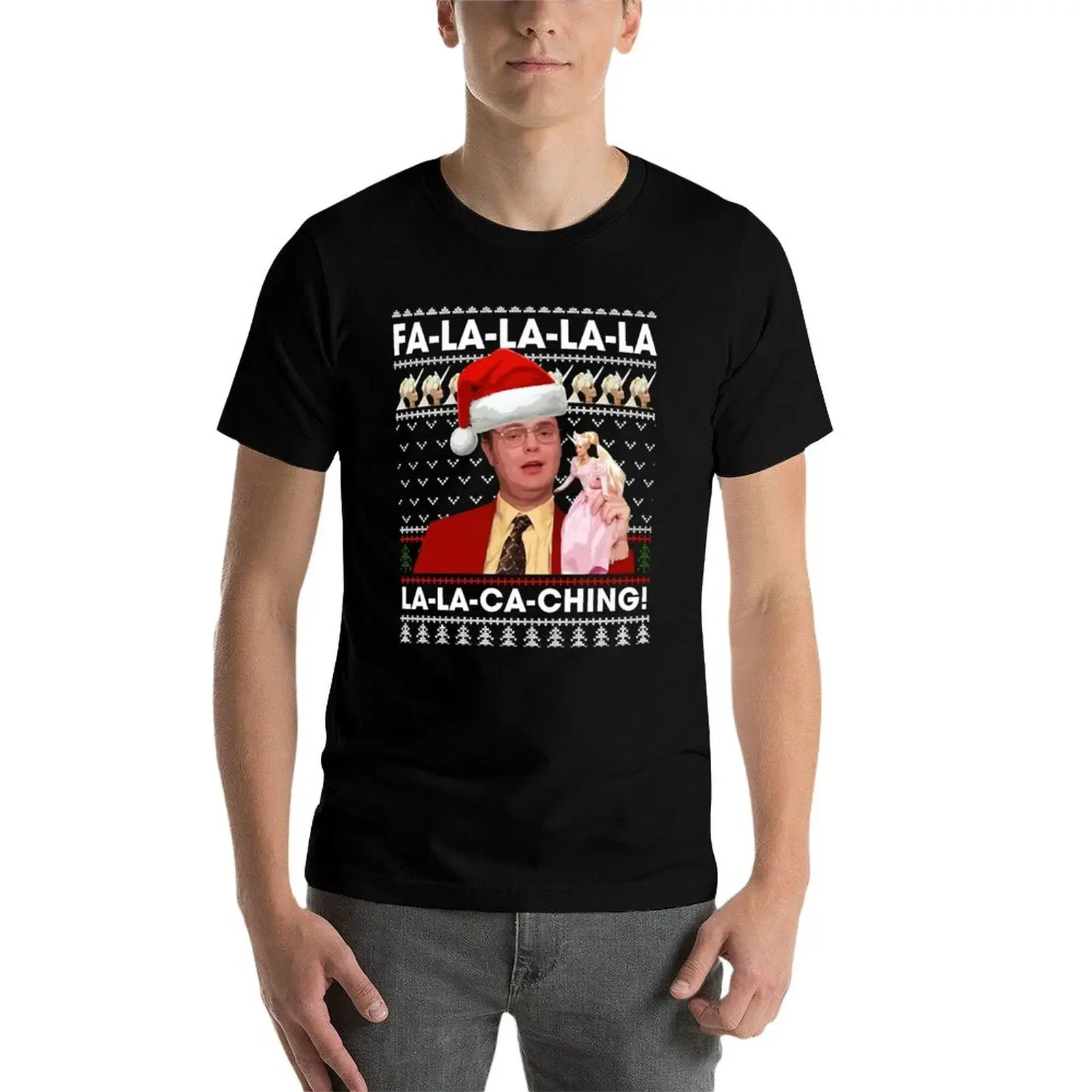 FA La La-Ca-Ching Dwight Schrute Office Xmas Ugly Christmas T-Shirt великолепные обычные футболки для мужчин в
